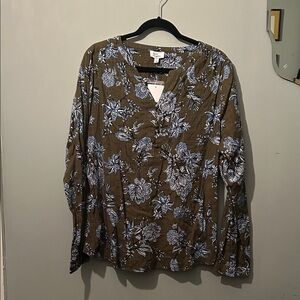 Kim Rogers Brown and Blue Floral Blouse